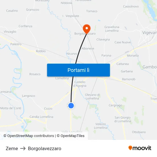 Zeme to Borgolavezzaro map