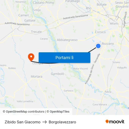 Zibido San Giacomo to Borgolavezzaro map