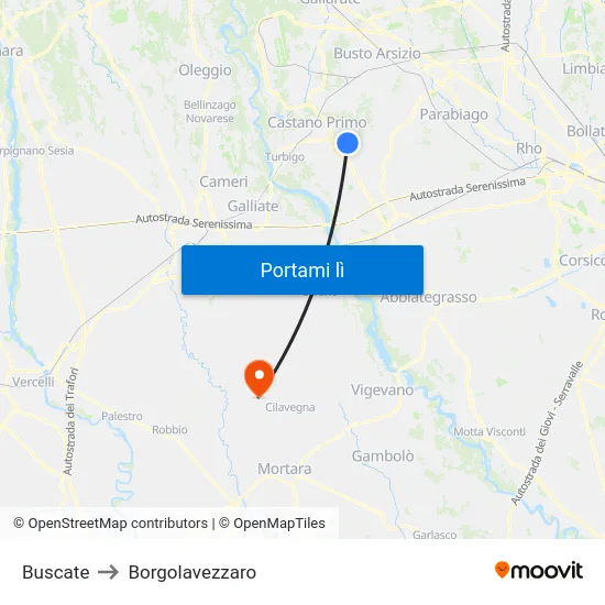 Buscate to Borgolavezzaro map