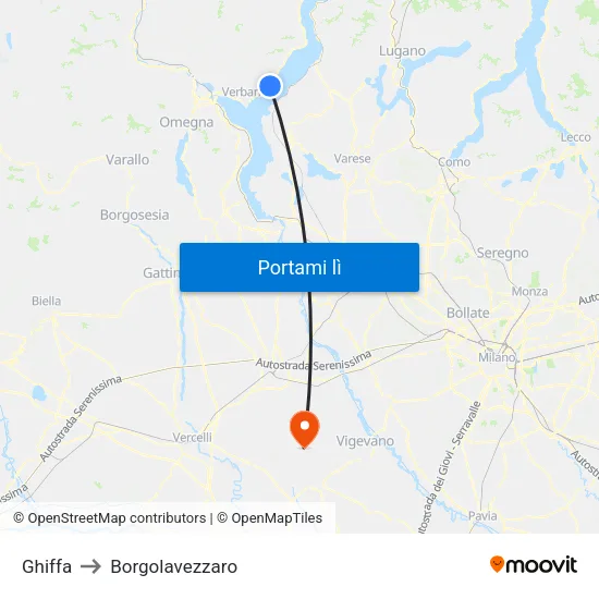 Ghiffa to Borgolavezzaro map
