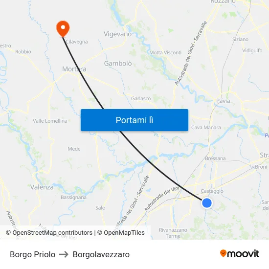 Borgo Priolo to Borgolavezzaro map