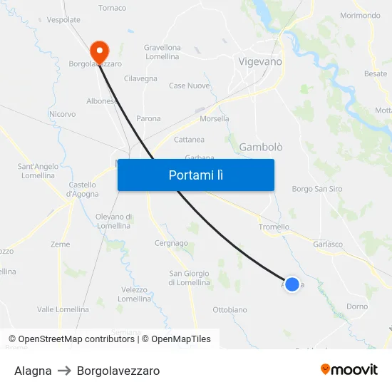 Alagna to Borgolavezzaro map