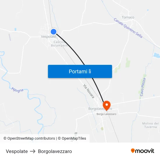 Vespolate to Borgolavezzaro map