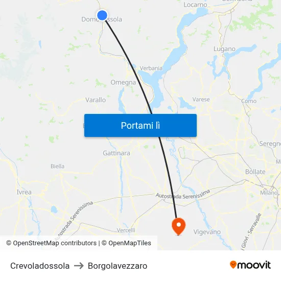 Crevoladossola to Borgolavezzaro map