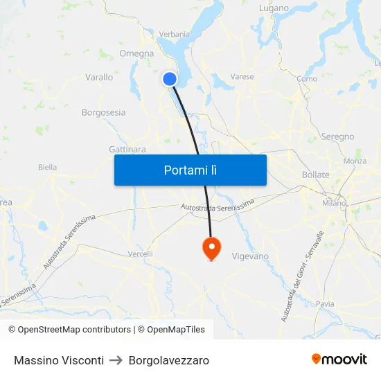 Massino Visconti to Borgolavezzaro map