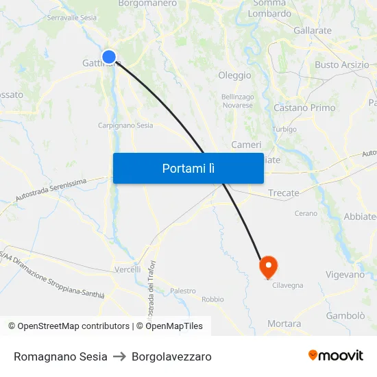 Romagnano Sesia to Borgolavezzaro map