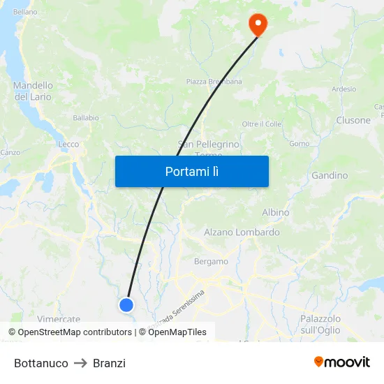 Bottanuco to Branzi map
