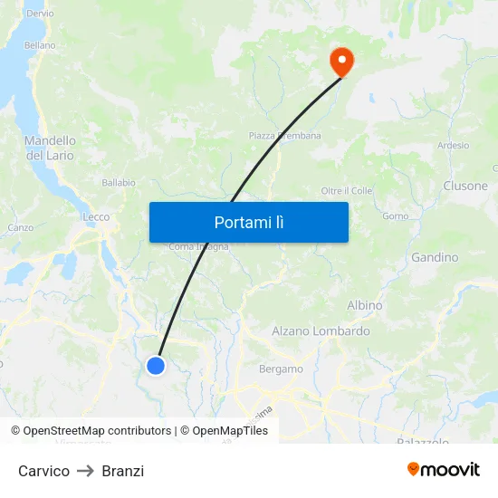 Carvico to Branzi map