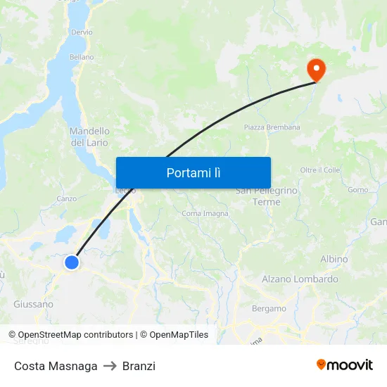 Costa Masnaga to Branzi map