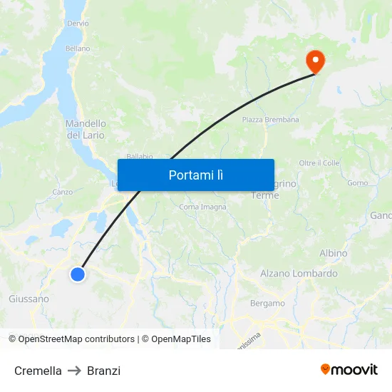 Cremella to Branzi map