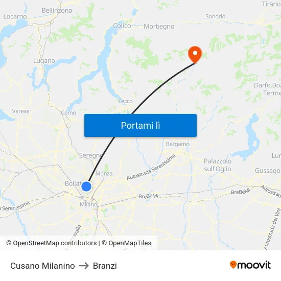 Cusano Milanino to Branzi map