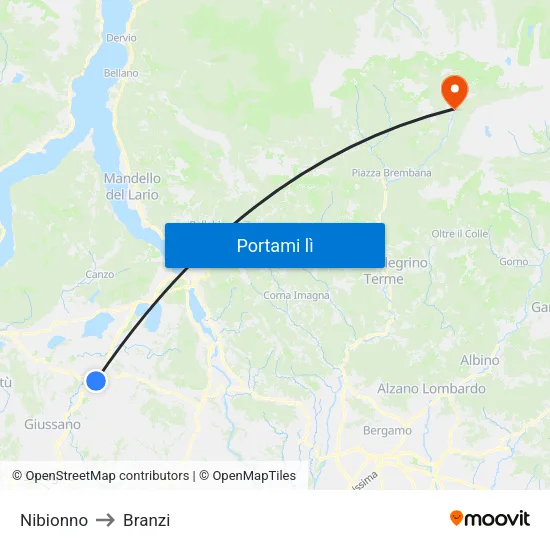 Nibionno to Branzi map
