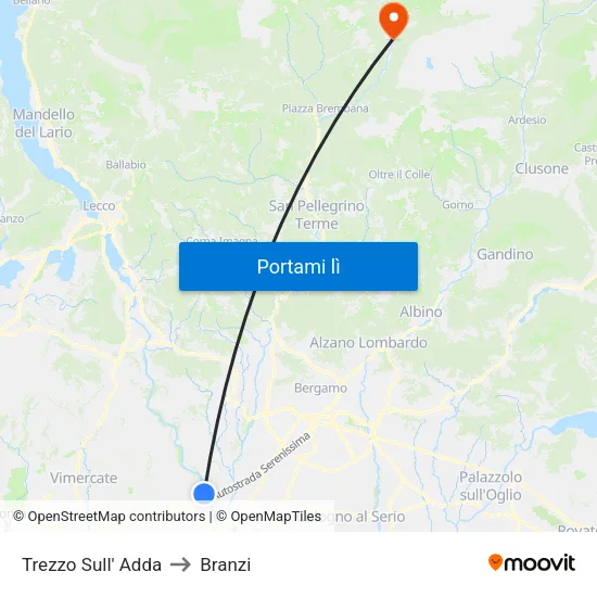 Trezzo Sull' Adda to Branzi map