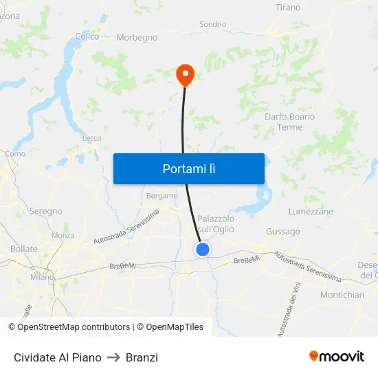 Cividate Al Piano to Branzi map