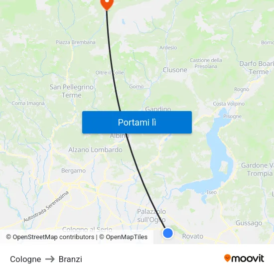 Cologne to Branzi map