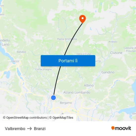 Valbrembo to Branzi map