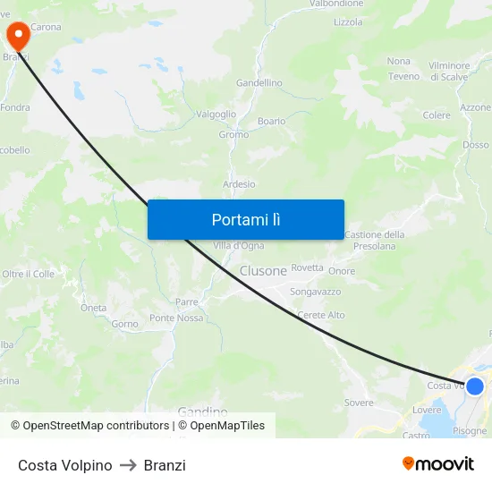 Costa Volpino to Branzi map