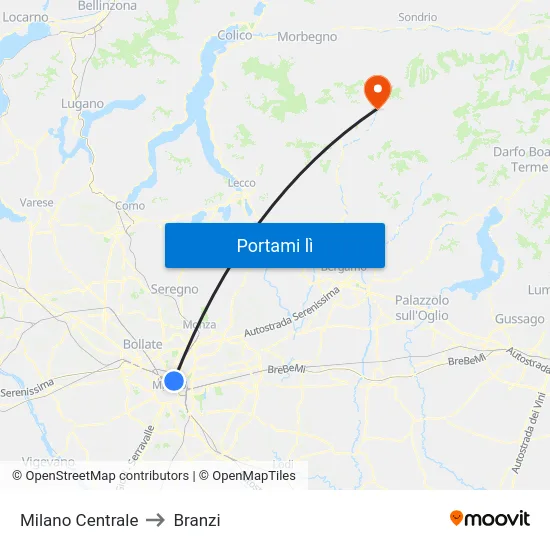 Milano Centrale to Branzi map
