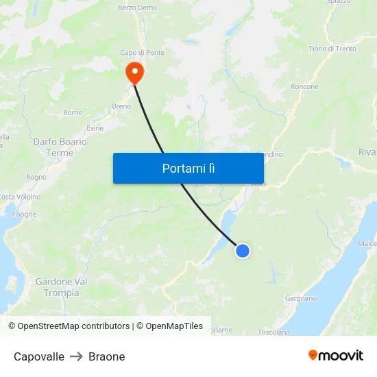 Capovalle to Braone map