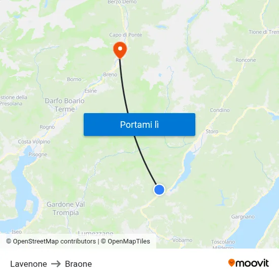 Lavenone to Braone map