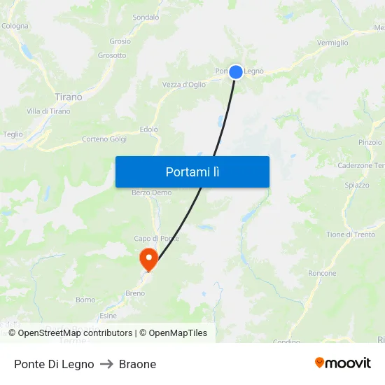 Ponte Di Legno to Braone map
