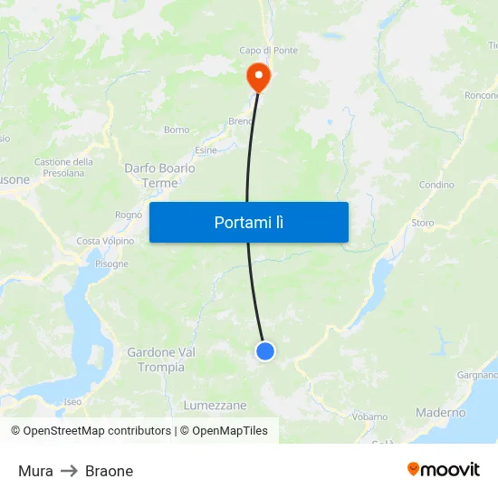 Mura to Braone map