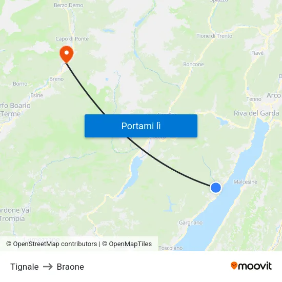 Tignale to Braone map