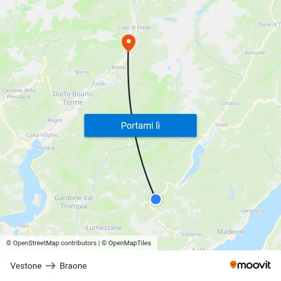 Vestone to Braone map