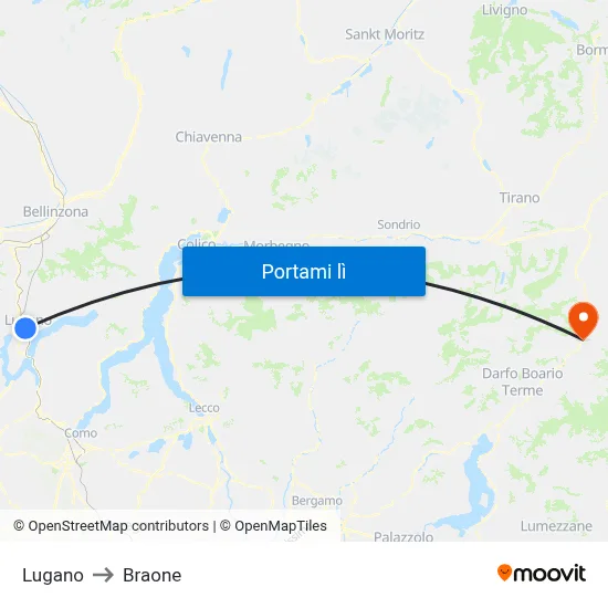 Lugano to Braone map