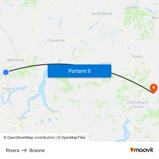 Rivera to Braone map