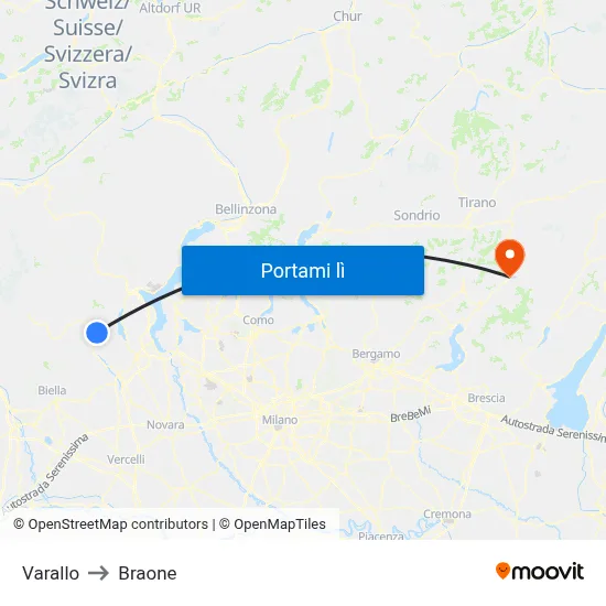 Varallo to Braone map