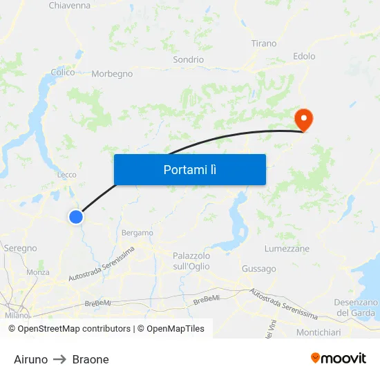Airuno to Braone map