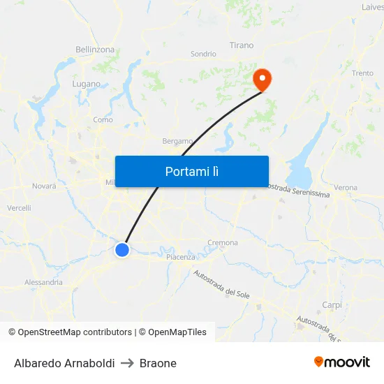 Albaredo Arnaboldi to Braone map
