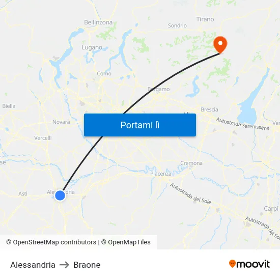 Alessandria to Braone map