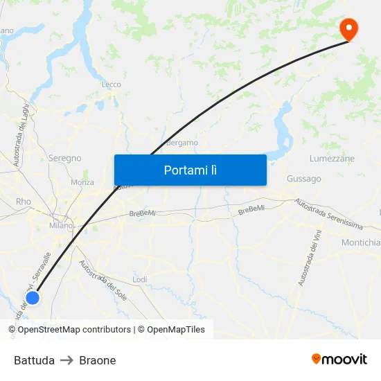 Battuda to Braone map