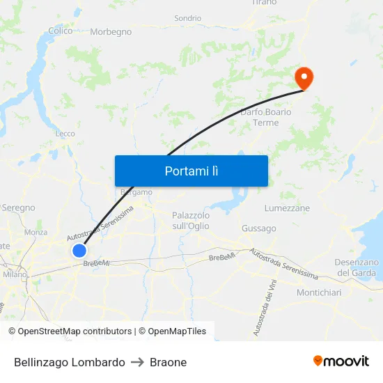 Bellinzago Lombardo to Braone map
