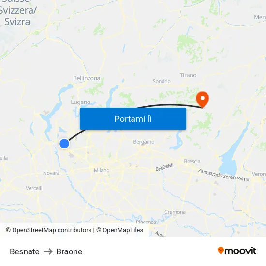 Besnate to Braone map