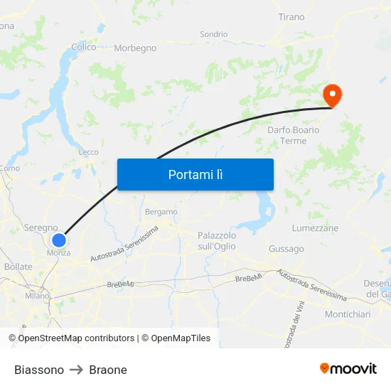 Biassono to Braone map