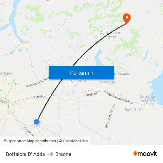 Boffalora D' Adda to Braone map
