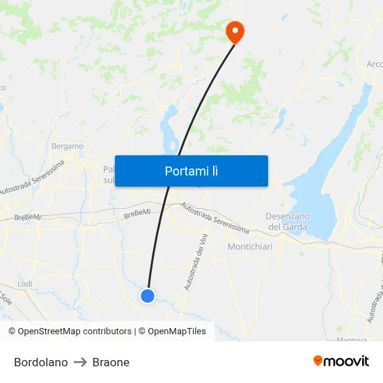 Bordolano to Braone map