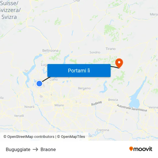 Buguggiate to Braone map