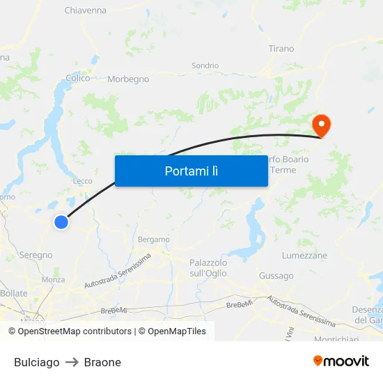 Bulciago to Braone map