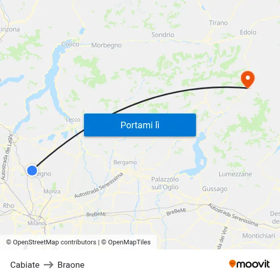 Cabiate to Braone map