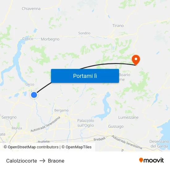 Calolziocorte to Braone map