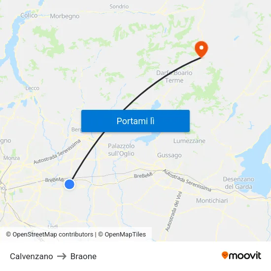 Calvenzano to Braone map