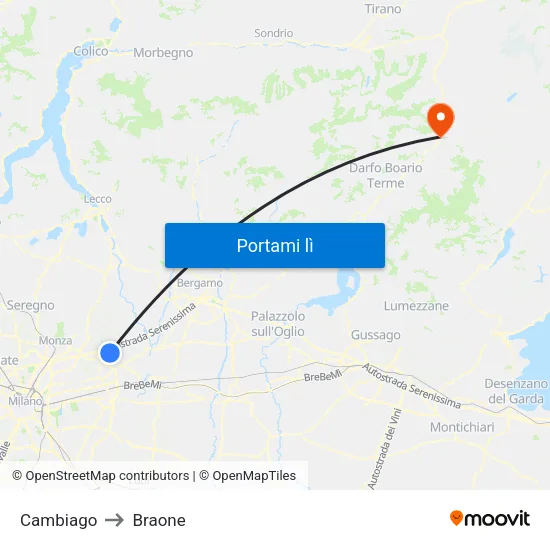 Cambiago to Braone map