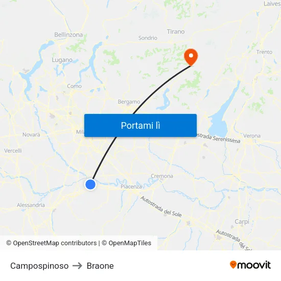 Campospinoso to Braone map