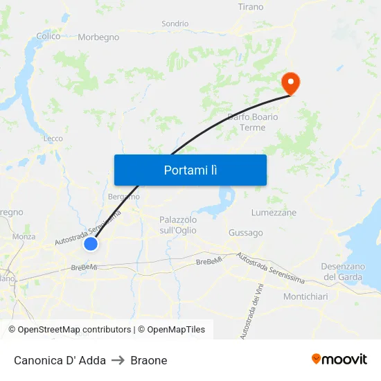 Canonica D' Adda to Braone map