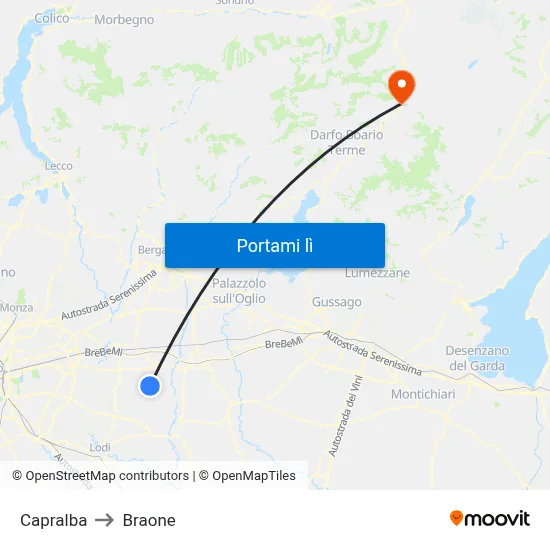 Capralba to Braone map