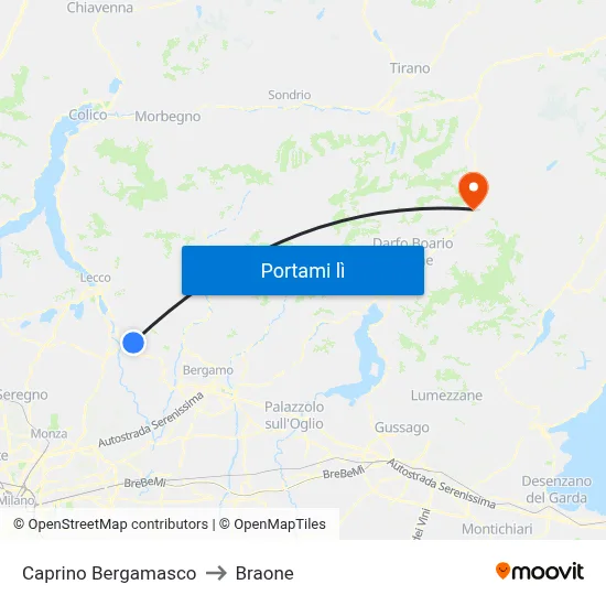 Caprino Bergamasco to Braone map